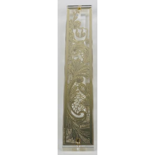 Mezuzah Case 24K Gold Plated- 15 cm scroll Design #2
