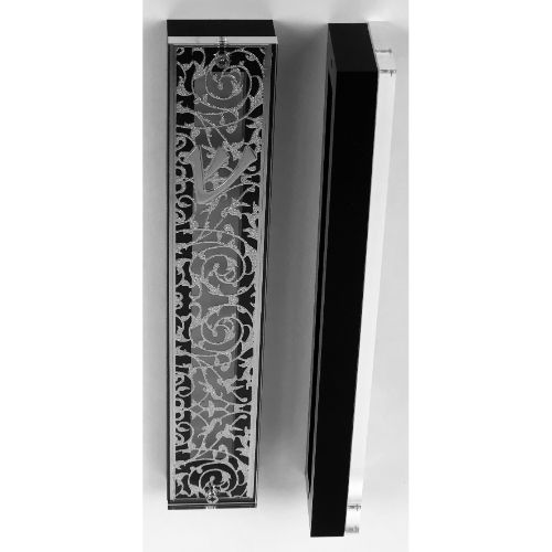 Silver Plated Mezuzah Case w/ Black Border- 15 cm scroll Design #6