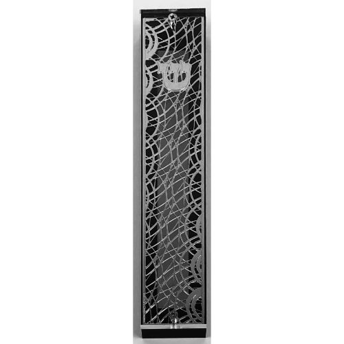 Silver Plated Mezuzah Case w/ Black Border- 15 cm scroll Design #8