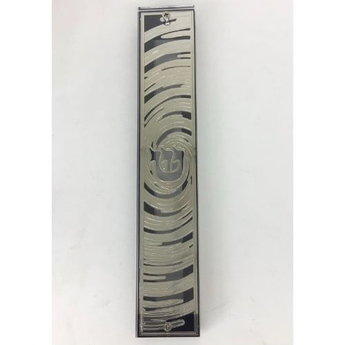 Silver Plated Mezuzah Holder with Black Border- 15 Cm scroll Design #13