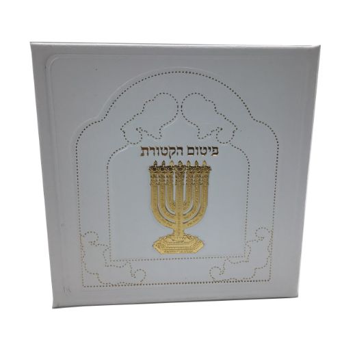 Leather Parshas Haketores Folder- White with Gold Art Menorah