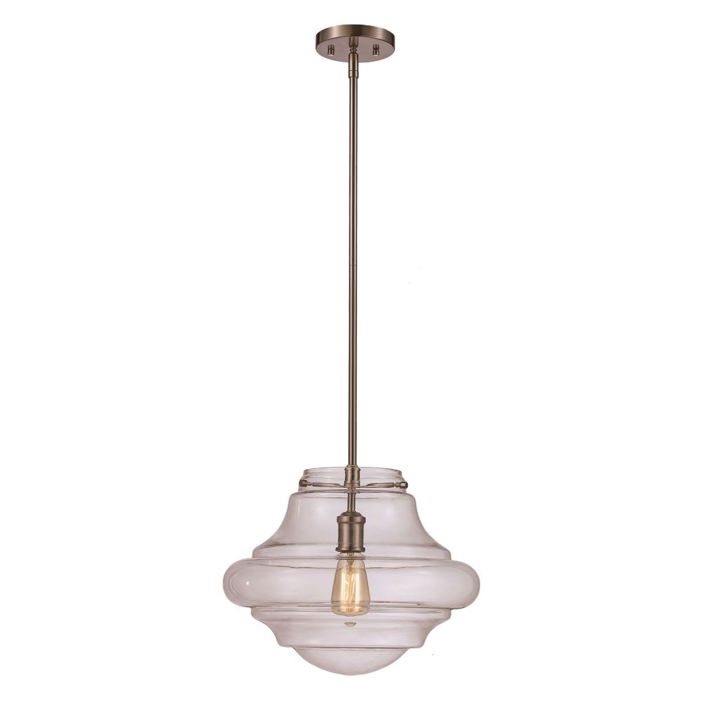 Trans Globe Lighting PND-2151 Rossie 1 Light Pendant Clear in Brushed Nickel