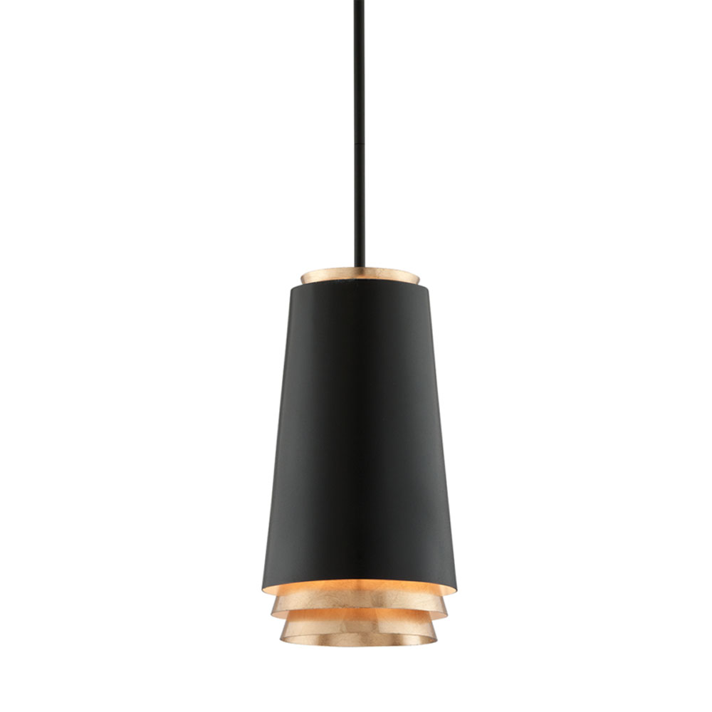 Troy Lighting F5541 Fahrenheit 1 Light Pendant Small in Textured Black W/ Gold Leaf Accents