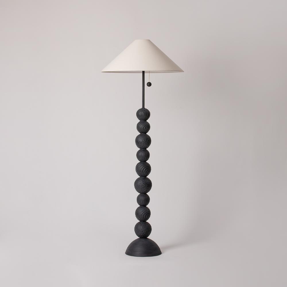 Troy Lighting PFL1564-FOR/CBF Miela Floor Lamp in Forged Iron/ceramic Black Motif