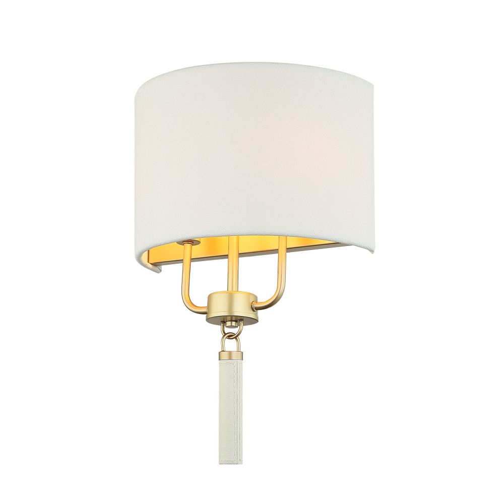 Varaluz 368W02GOW Secret Agent 2-Lt Sconce - Painted Gold/White Leather