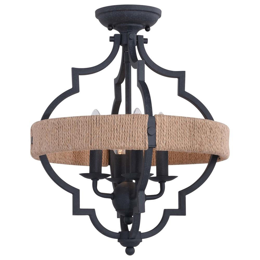 Vaxcel Lighting C0233 Beaumont 14 in. 4 Light Semi-Flush Mount Textured Gray with Natural Rope