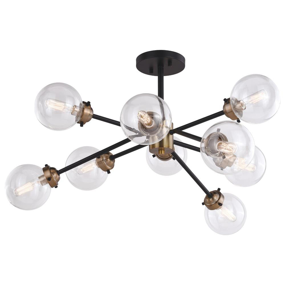 Vaxcel Lighting C0238 Orbit 30 in. 9 Light Semi-Flush Mount Muted Brass and Oil Rubbed Bronze 
