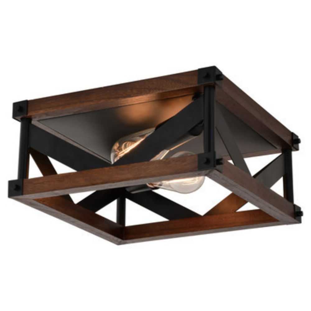 Vaxcel Lighting C0260 Wade 13-in. 2 Light Flush Mount Matte Black and Sycamore Wood