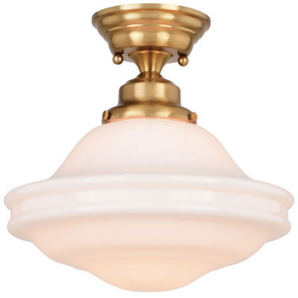 Vaxcel Lighting C0261 Huntley 12-in. Semi-Flush Ceiling Light White Glass Natural Brass
