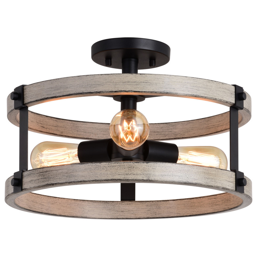 Vaxcel Lighting C0283 Danvers 16-in W Textured Black and Weathered Gray Farmhouse Semi Flush Mount Cage Ceiling Light
