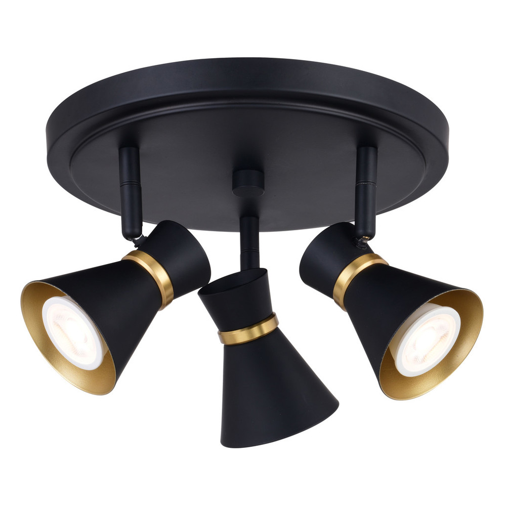 Vaxcel Lighting C0286 Alto 3 Light LED Matte Black with Gold Satin Brass Accents Mid-Century Modern Directional Ceiling Spot Fixture with Metal Shades
