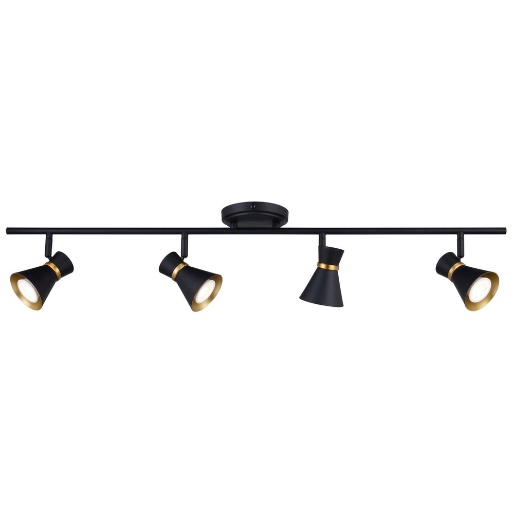 Vaxcel Lighting C0287 Alto 4 Light LED Matte Black with Gold Satin Brass Accents Mid-Century Modern Directional Ceiling Spot Fixture with Metal Shades