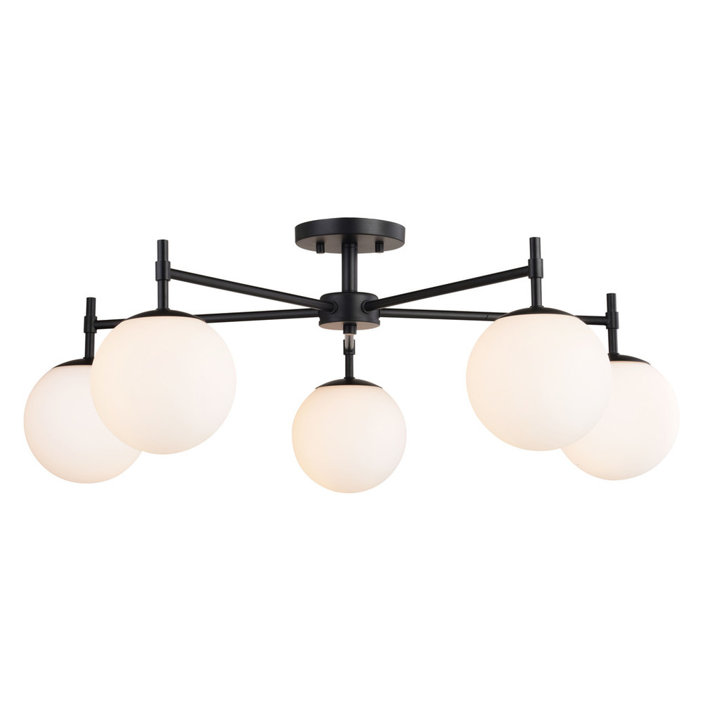 Vaxcel Lighting C0297 Armitage 32-in W Matte Black Semi Flush Mount Ceiling Light Fixture White Glass Globe Shade, LED Compatible
