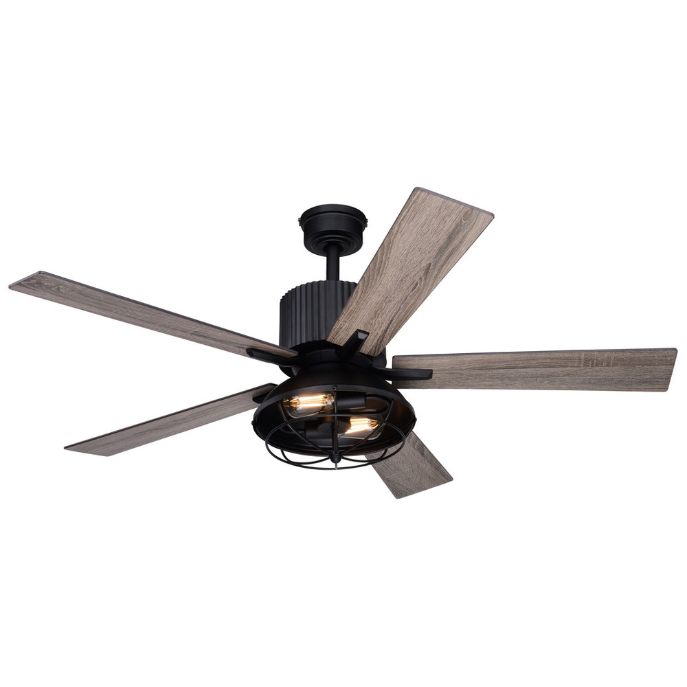 Vaxcel Lighting F0110 Elkhart 52-in. Black Industrial Indoor Ceiling Fan with LED Cage Light Kit and Remote