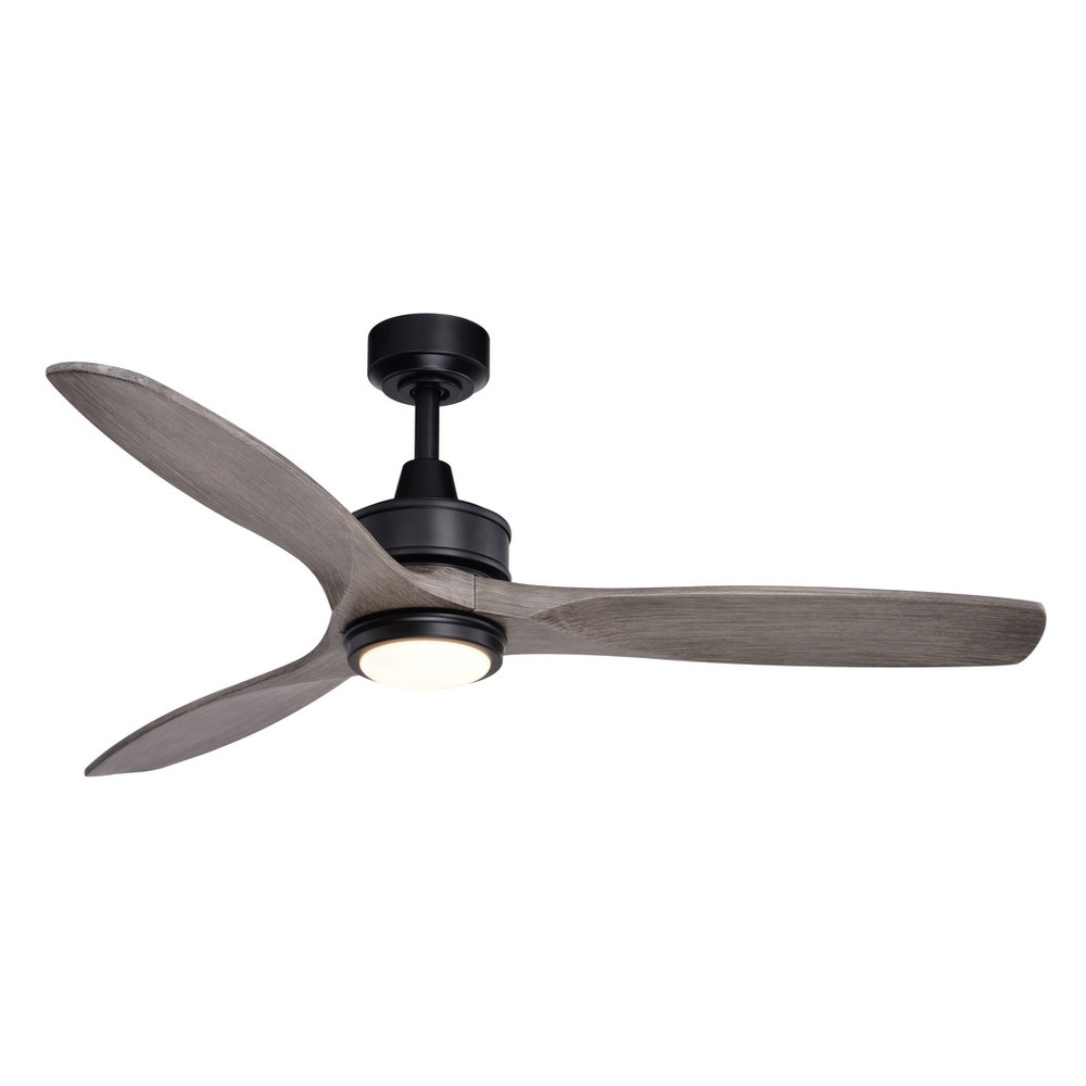 Vaxcel Lighting F0112 Curtiss 52-in. Black Contemporary Indoor Outdoor Propeller Ceiling Fan with Wood Blades, Integrated LED Light Kit and Remote