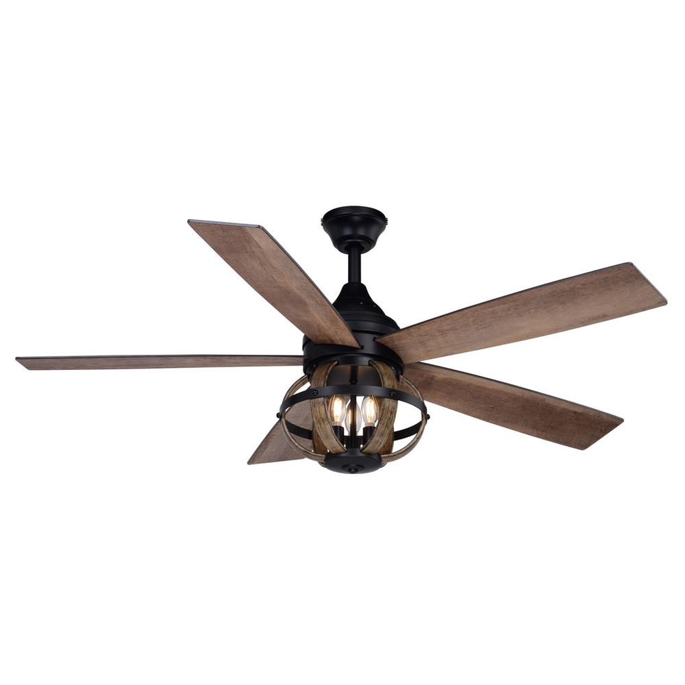 Vaxcel Lighting F0114 Huron Black and Burnished Teak Farmhouse Indoor Ceiling Fan with LED Cage Light Kit and Remote