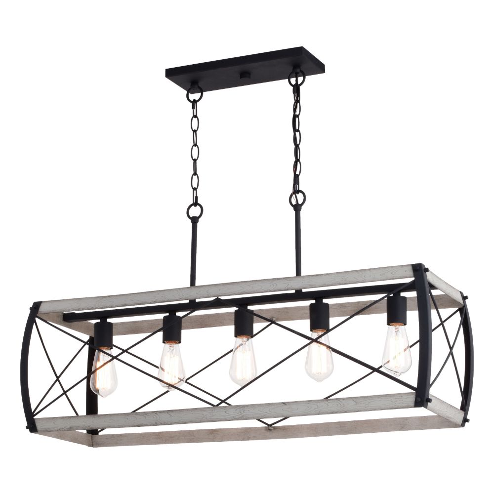 Vaxcel Lighting H0263 Montclare 35-in. 5 Light Linear Chandelier Textured Black and White Ash