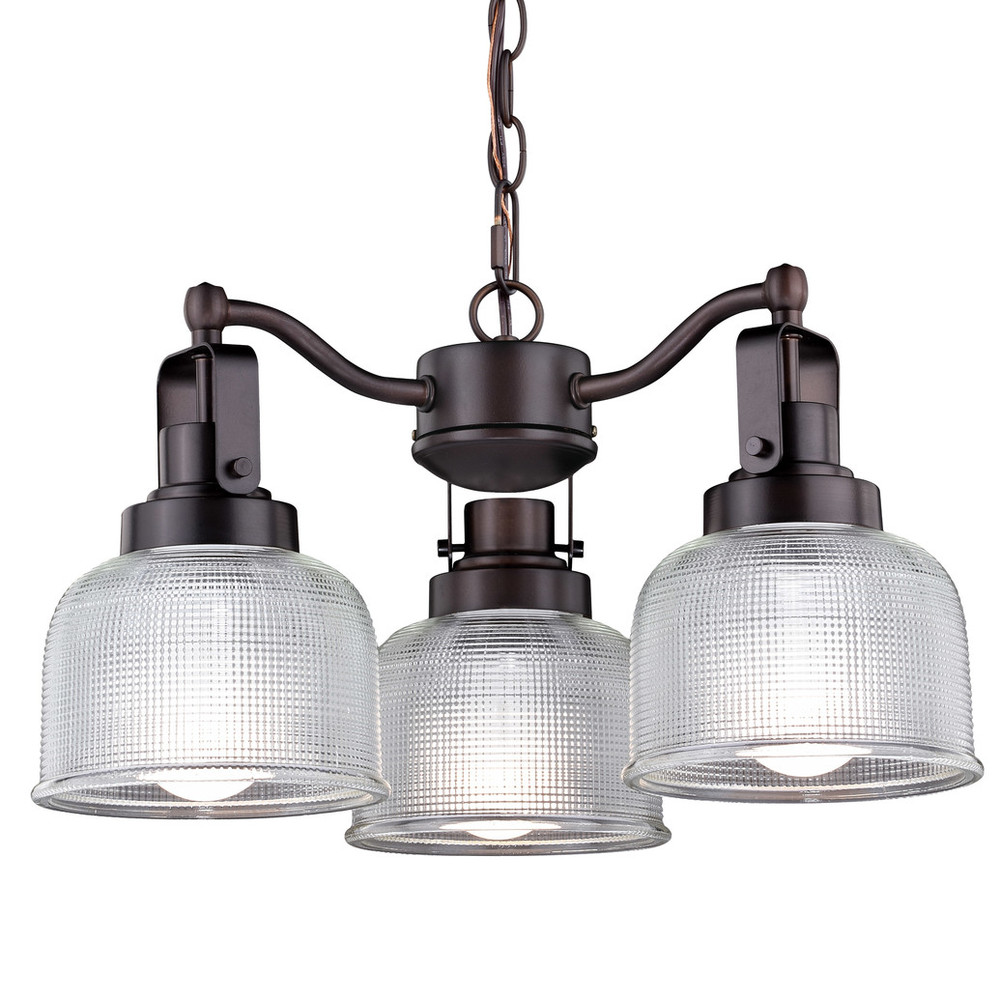 Vaxcel Lighting H0275 Roland 3 Light Oil Rubbed Bronze Industrial Mini Chandelier Clear Prism Glass Shades