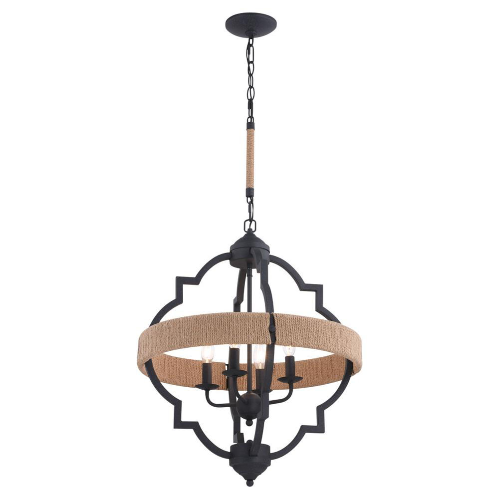 Vaxcel Lighting P0308 Beaumont 20 in. 4 Light Pendant Textured Gray with Natural Rope