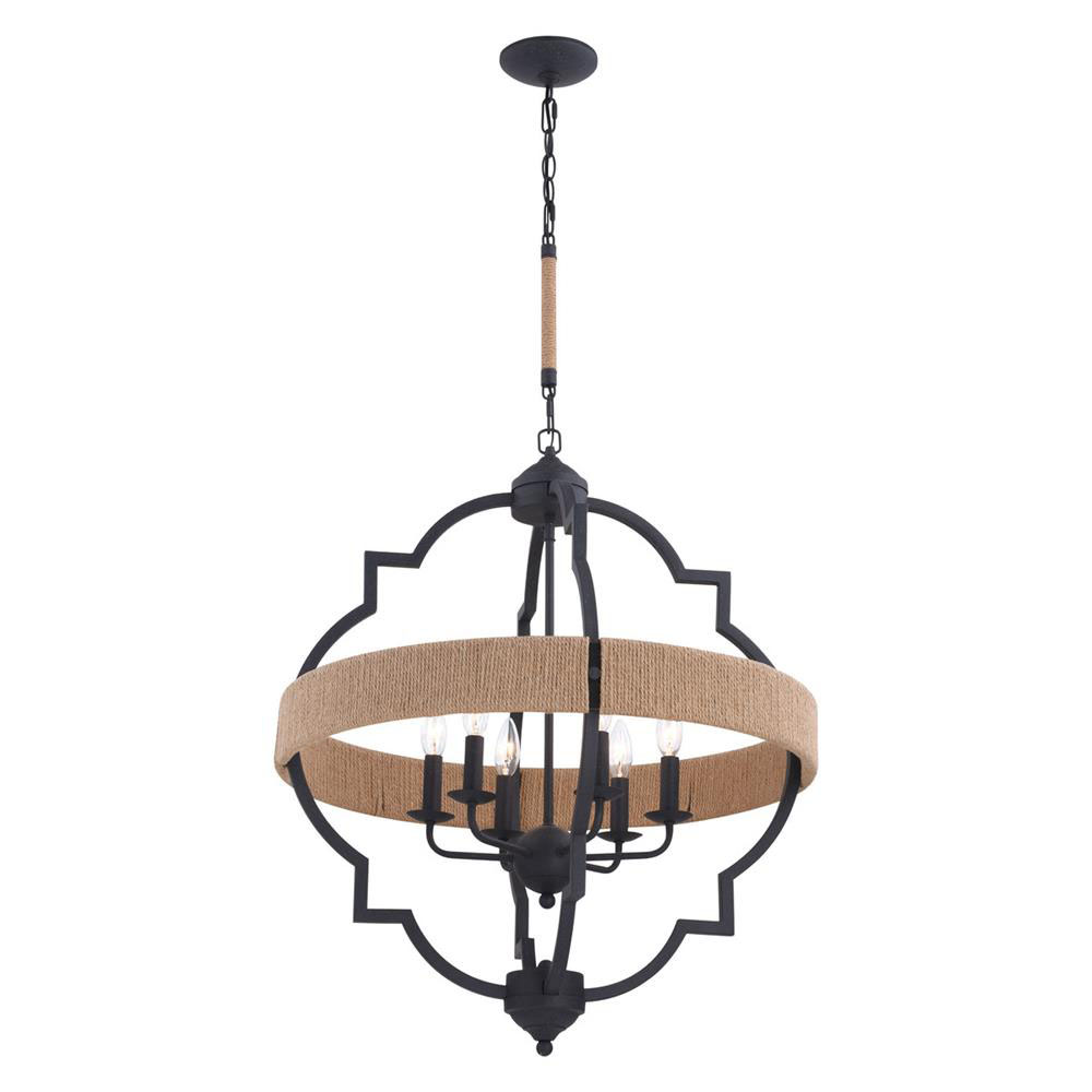 Vaxcel Lighting P0309 Beaumont 25 in. 6 Light Pendant Textured Gray with Natural Rope