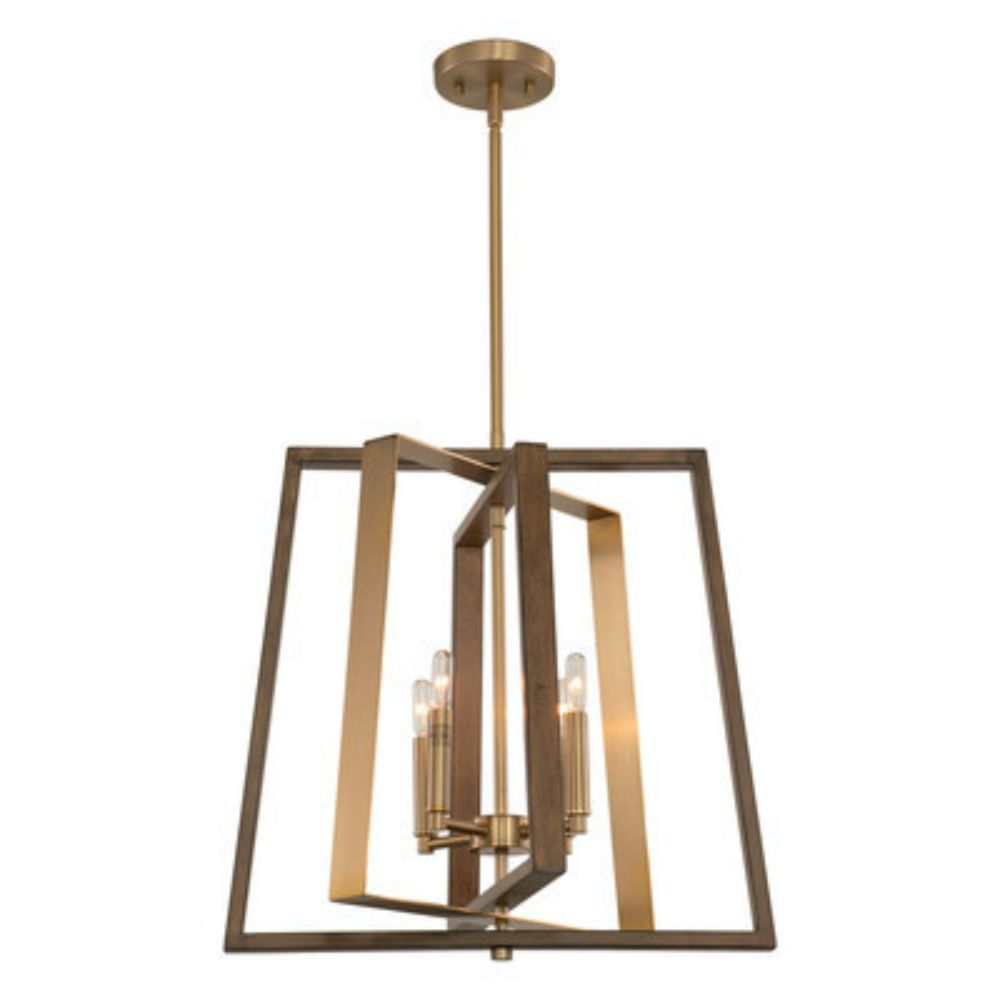 Vaxcel Lighting P0347 Dunning 20-in. 4 Light Pendant Natural Brass and Burnished Chestnut