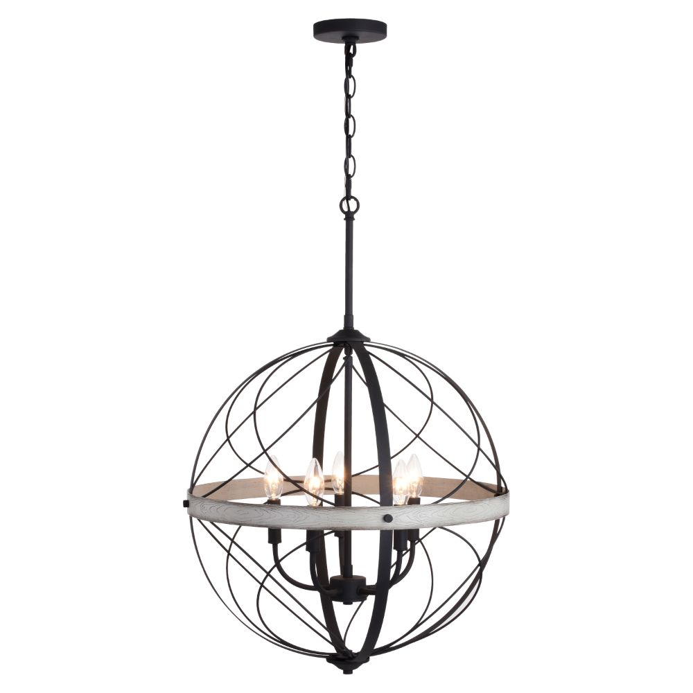 Vaxcel Lighting P0355 Montclare 21.25-in. 5 Light Orb Pendant Textured Black and White Ash