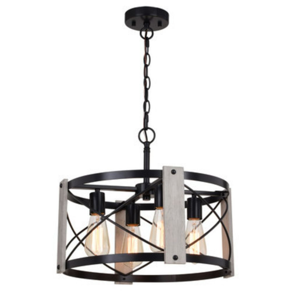 Vaxcel Lighting P0365 Burien 18-in. 4 Light Pendant Black and Washed Ash