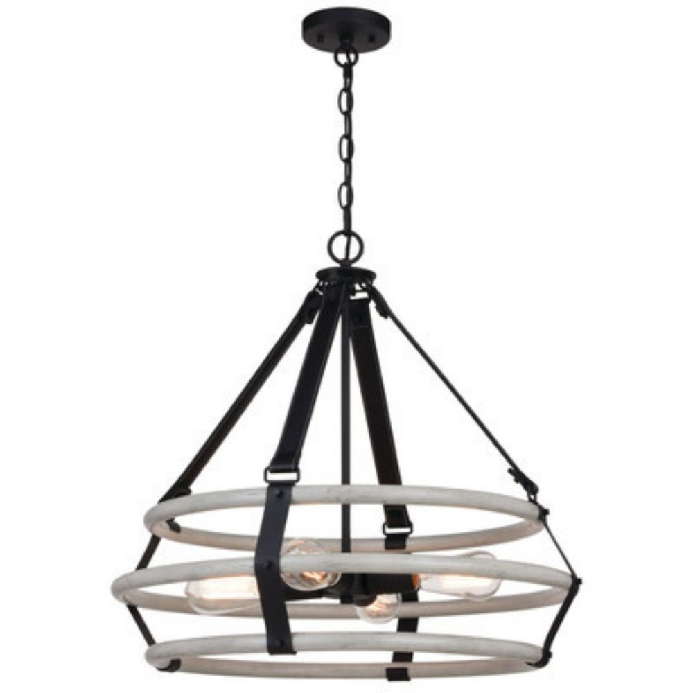 Vaxcel Lighting P0371 Taylor 24-in. 4 Light Pendant Textured Black and Ash Gray