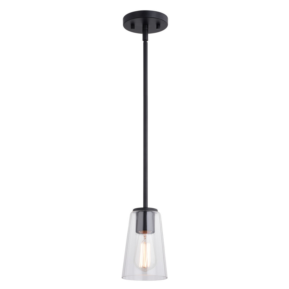 Vaxcel Lighting P0396 Beverly Matte Black Mini Pendant Ceiling Light Clear Glass Shade, LED Compatible
