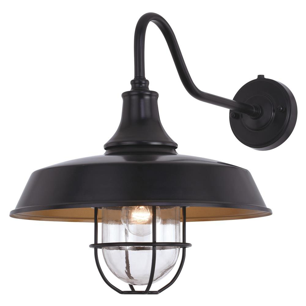 Vaxcel Lighting T0571 Dorado 15 in. Outdoor Wall Light with Caged Clear Glass Dark Bronze with Light Gold