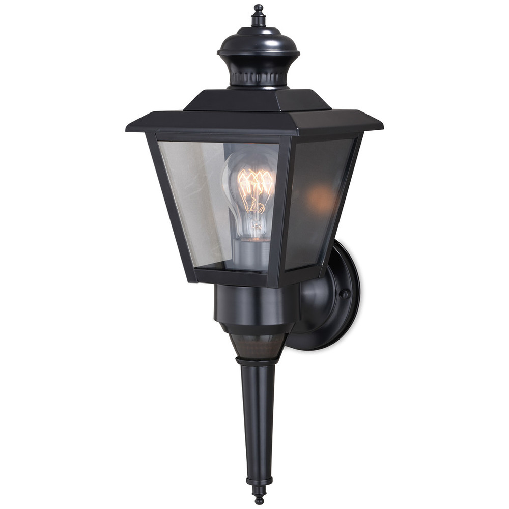 Vaxcel Lighting T0575 Monroe Black Motion Sensor Dusk to Dawn Traditional Outdoor Wall Light with Clear Glass
