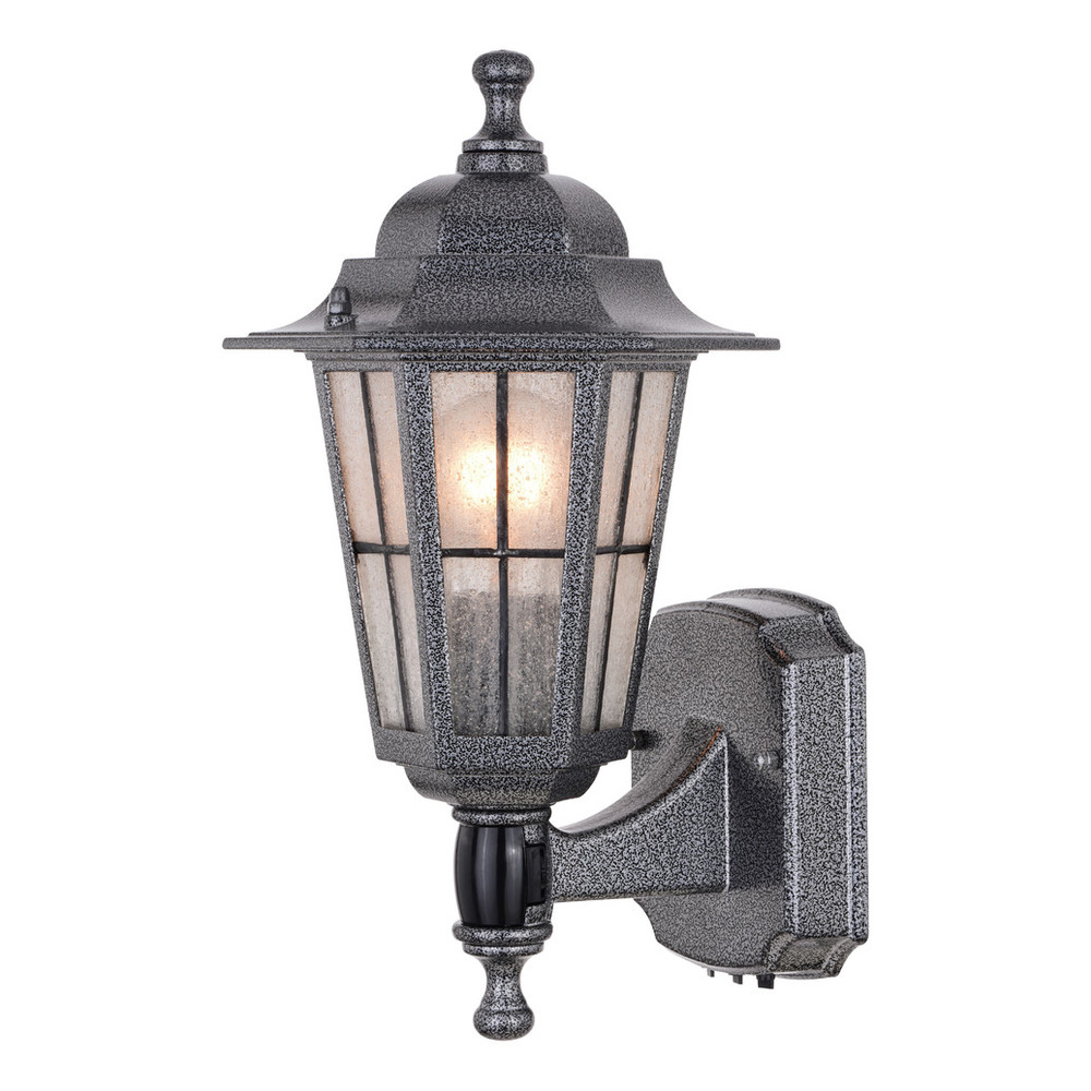 Vaxcel Lighting T0678 York Textured Pewter Motion Sensor Dusk to Dawn Traditional Outdoor Wall Light with Clear Glass