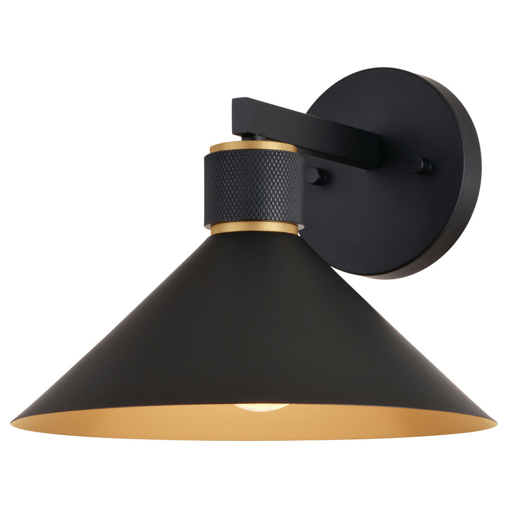 Vaxcel Lighting T0681 Dunbar 1 Light Matte Black and Gold Contemporary Outdoor Wall Sconce Metal Shade