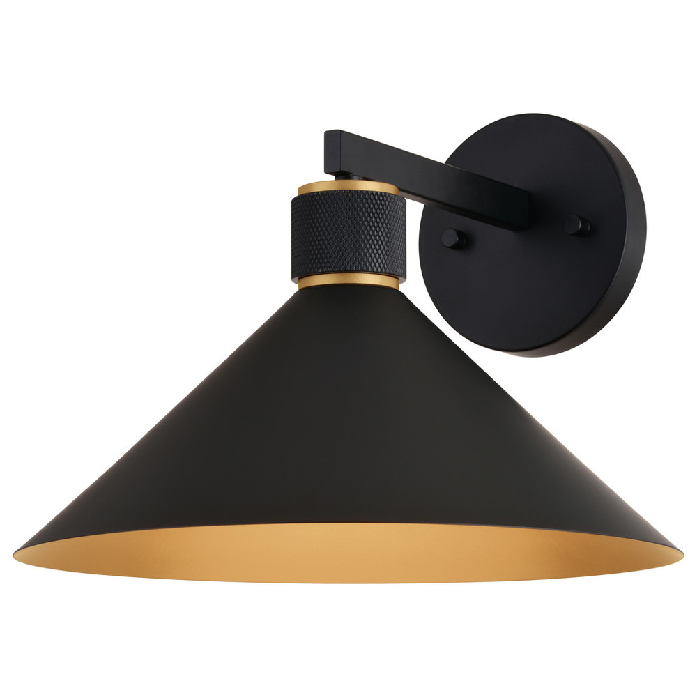 Vaxcel Lighting T0682 Dunbar 1 Light Matte Black and Gold Contemporary Outdoor Wall Sconce Metal Shade