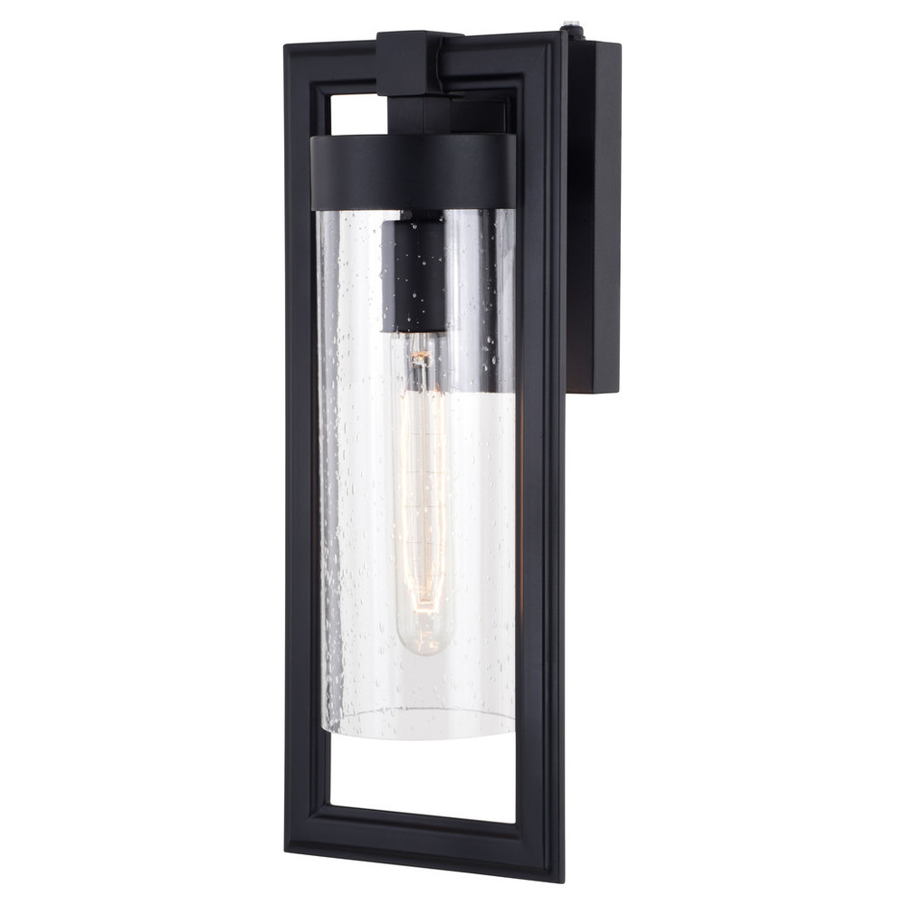 Vaxcel Lighting T0686 Malmo 1 Light Dusk to Dawn Matte Black Contemporary Outdoor Wall Lantern Clear Cylinder Glass