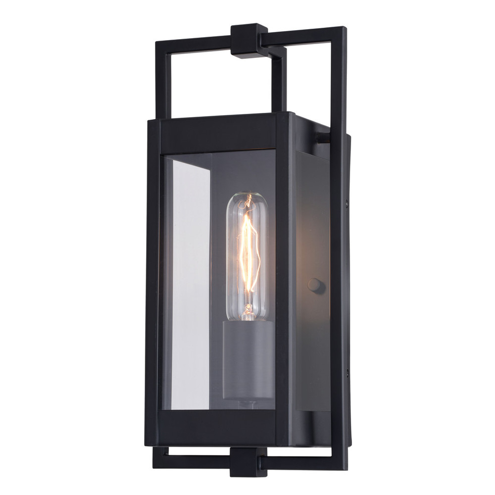 Vaxcel Lighting T0687 Sheridan 1 Light 13.25 in. H Matte Black Contemporary Indoor Outdoor Wall Lantern Fixture with Clear Glass