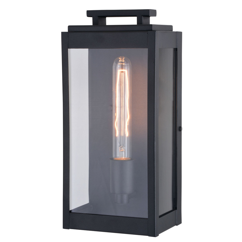 Vaxcel Lighting T0705 Hampton 1 Light 13-in H Black Indoor Outdoor Wall Lantern Fixture with Clear Glass