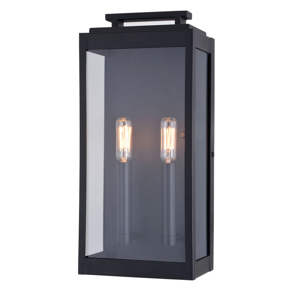 Vaxcel Lighting T0706 Hampton 2 Light 15.5-in H Black Indoor Outdoor Wall Lantern Fixture with Clear Glass