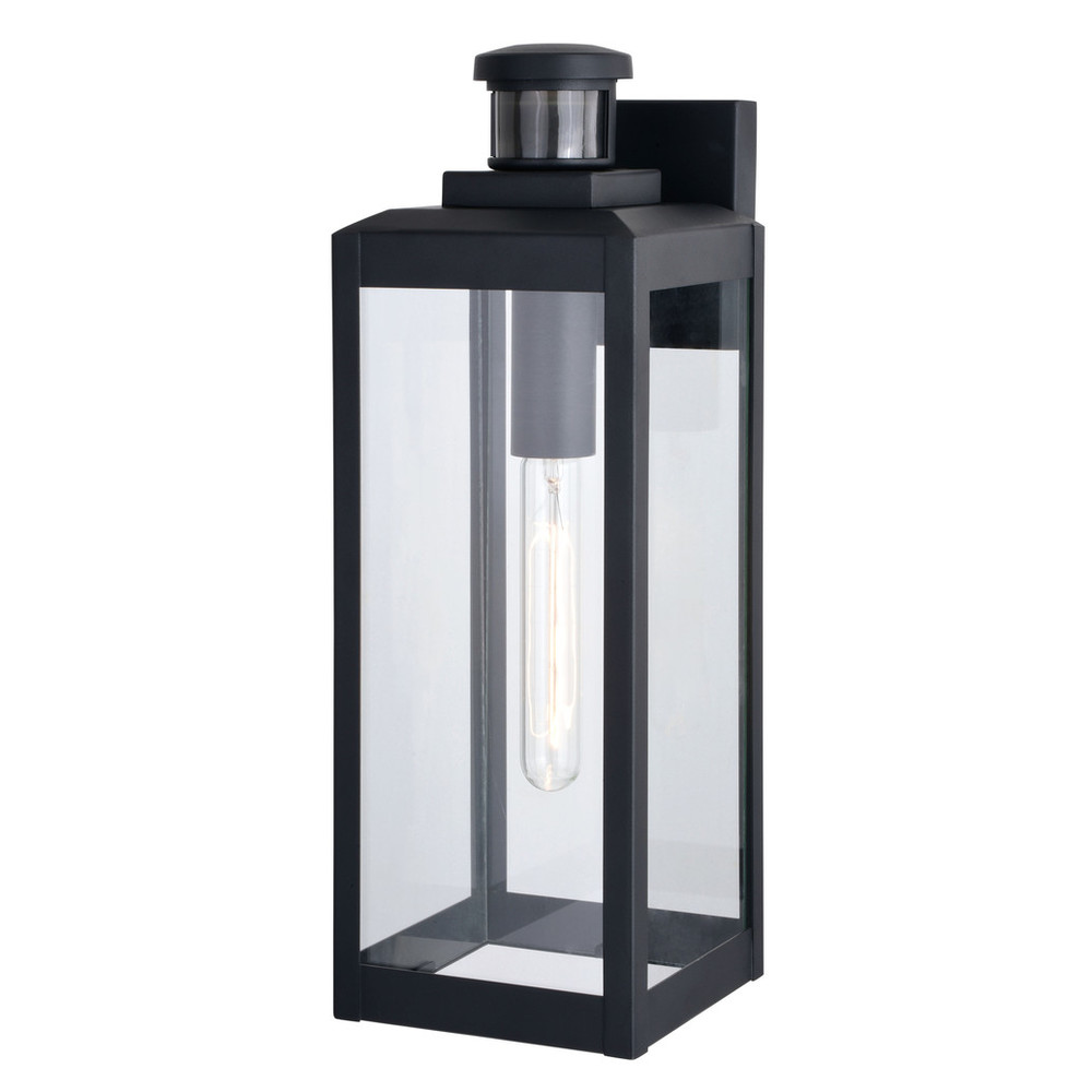 Vaxcel Lighting T0708 Kinzie Black Motion Sensor Dusk to Dawn Outdoor Wall Light Fixture with Clear Glass