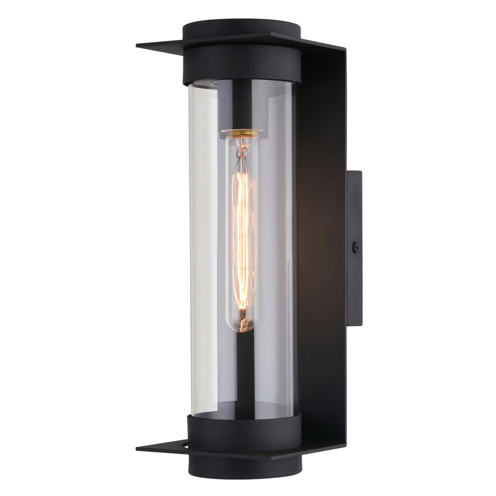 Vaxcel Lighting T0711 Brighton Park 1 Light 14-in. H Black Contemporary Indoor Outdoor Wall Lantern Fixture with Cylinder Clear Glass