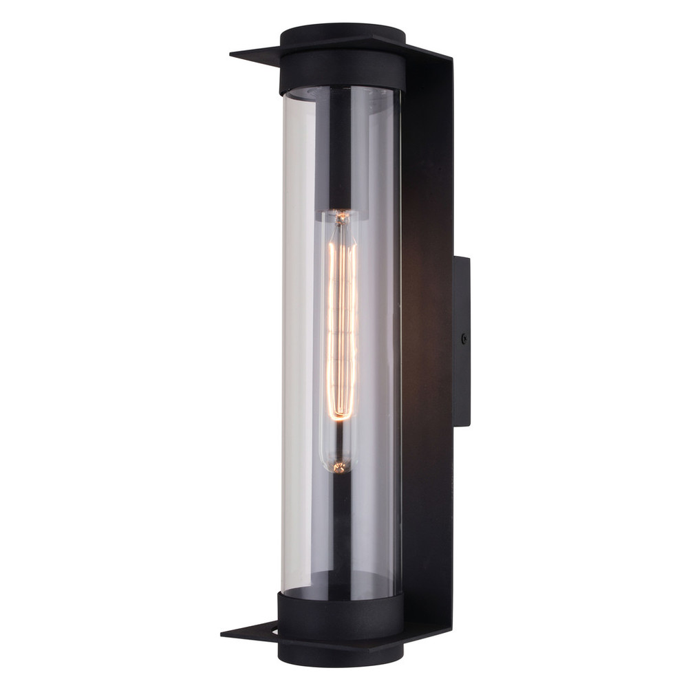 Vaxcel Lighting T0712 Brighton Park 1 Light 18-in. H Black Contemporary Indoor Outdoor Wall Lantern Fixture with Cylinder Clear Glass