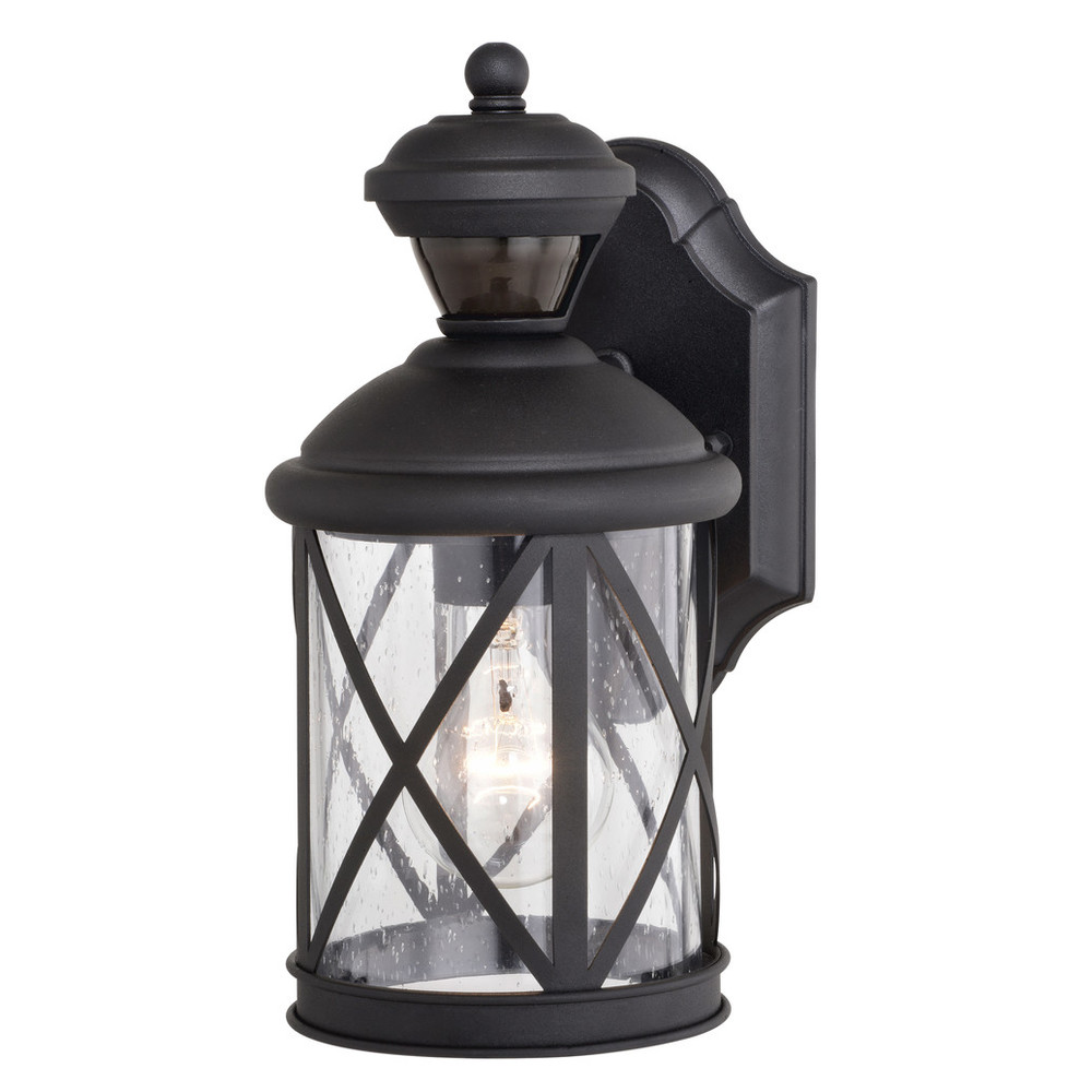 Vaxcel Lighting T0713 Henderson 1 Light Textured Black Motion Sensor Dusk to Dawn Outdoor Wall Lantern Clear Glass Shade, LED Compatible