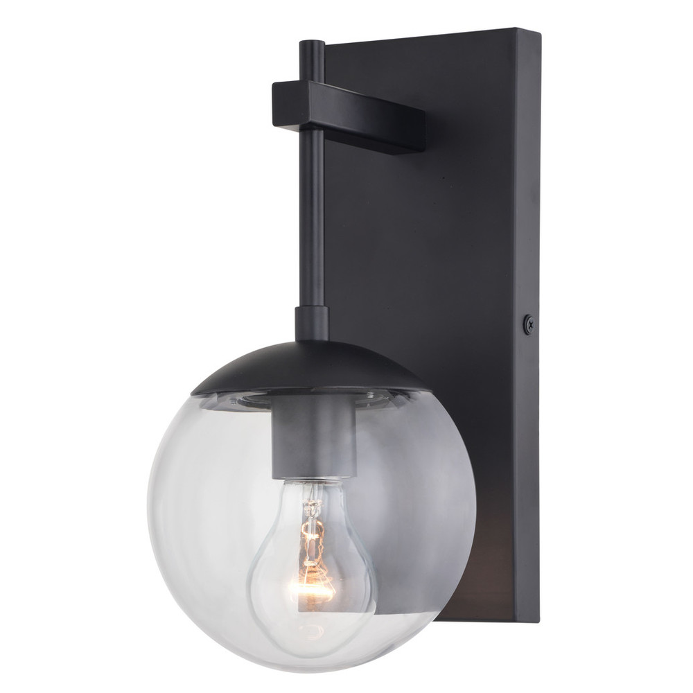 Vaxcel Lighting T0714 Keeler 1 Light Matte Black Indoor Outdoor Wall Sconce Clear Glass Globe Shade, LED Compatible