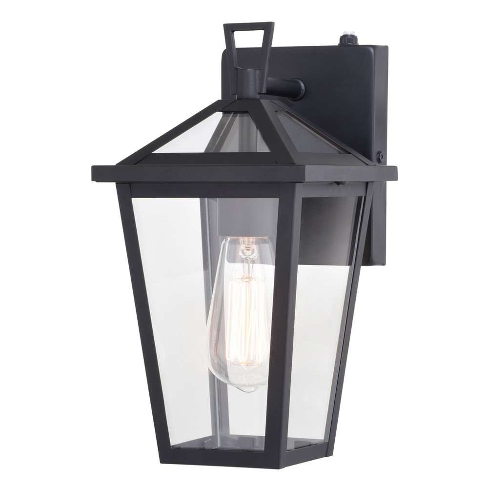 Vaxcel Lighting T0715 Derby 6-in W 1 Light Dusk to Dawn Matte Black Outdoor Wall Lantern Clear Glass Shade, LED Compatible