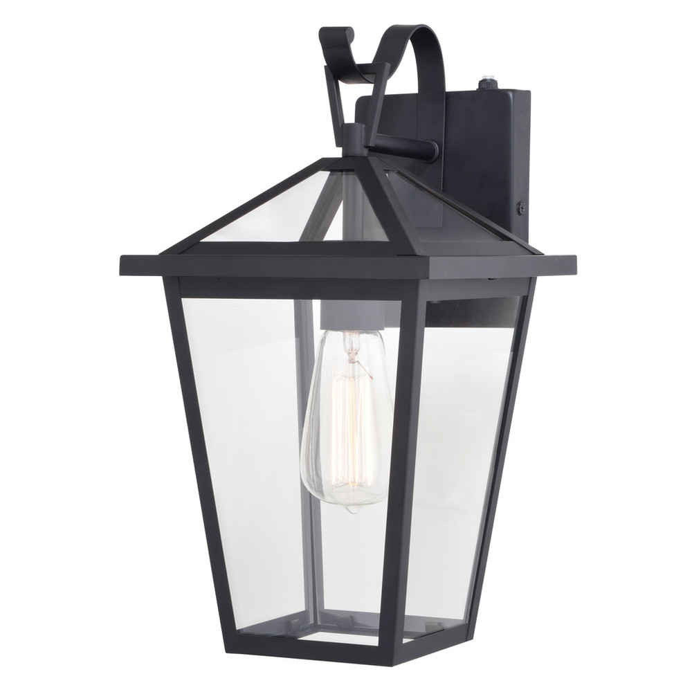 Vaxcel Lighting T0716 Derby 8-in W 1 Light Dusk to Dawn Matte Black Outdoor Wall Lantern Clear Glass Shade, LED Compatible