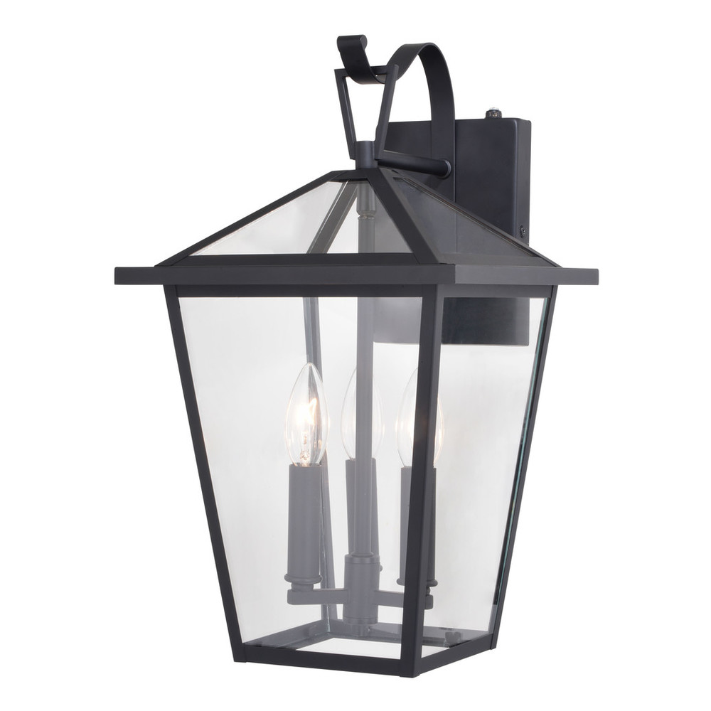 Vaxcel Lighting T0718 Derby 10-in W 3 Light Dusk to Dawn Matte Black Outdoor Wall Lantern Clear Glass Shade, LED Compatible