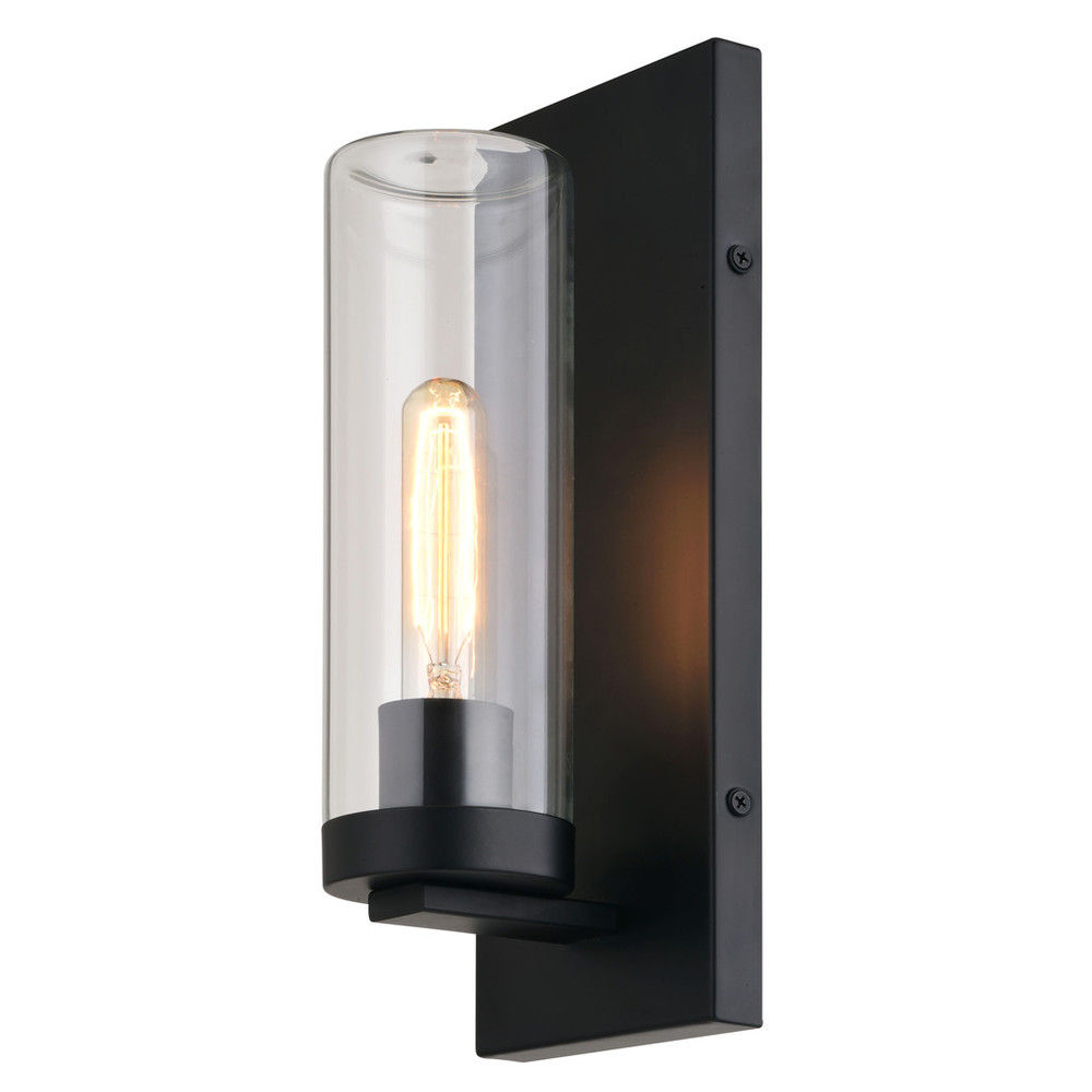 Vaxcel Lighting T0719 Grantley 1 Light Matte Black Indoor Outdoor Wall Sconce Clear Glass Cylinder Shade, LED Compatible
