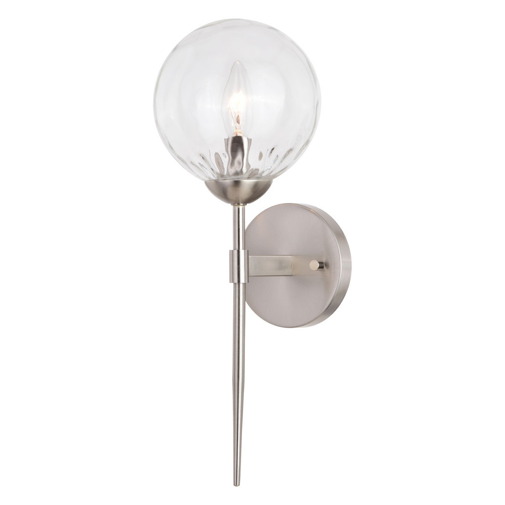 Vaxcel Lighting W0409 Olson 1 Light Satin Nickel Mid-Century Modern Wall Sconce Clear Glass Globe