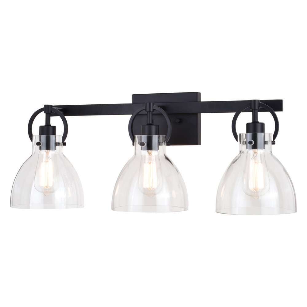 Vaxcel Lighting W0418 Ogden 3 Light Contemporary Black Bathroom Vanity Fixture Clear Glass