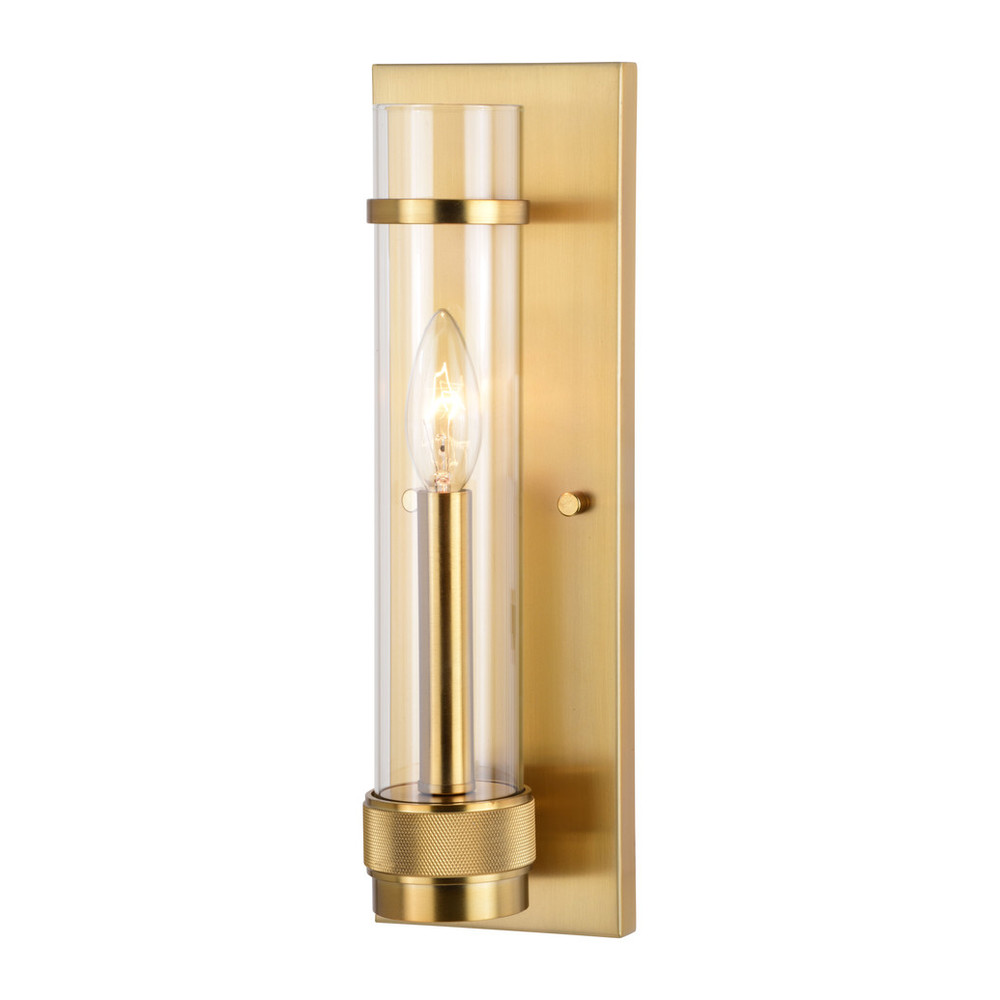 Vaxcel Lighting W0425 Bari 1 Light Satin Brass Contemporary Wall Sconce with Clear Cylinder Glass